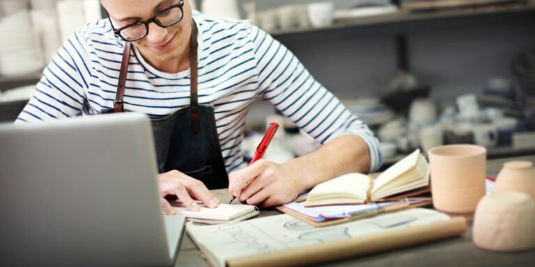 Craftsman Browsing Laptop Connection Technology Concept